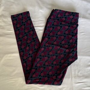 LuLaRoe Women's Leggings with Burgundy and Blue Design